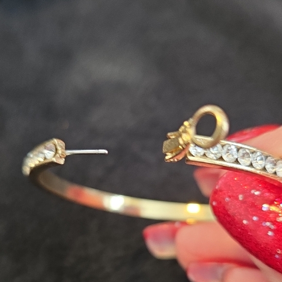 Elegant Gold and Silver Crystal Hoop Earrings - Picture 4 of 4